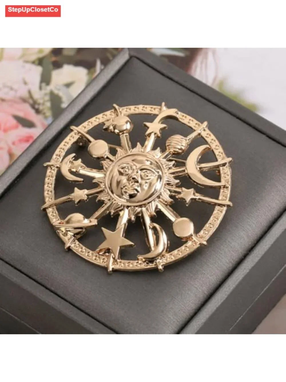 Vintage Moon Sun Brooch Pin Chunky Star Bohemian Statement